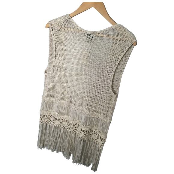 New Wet Seal Sweater Vest Womens XL Fringe Crochet Boho Festival Hippie Oatmeal - Picture 8 of 10